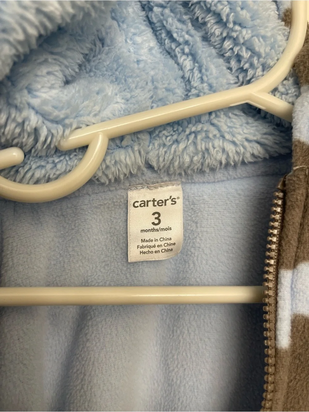 Carter's Brown Fleece Baby Footed One-Piece with Light Blue Bear Print